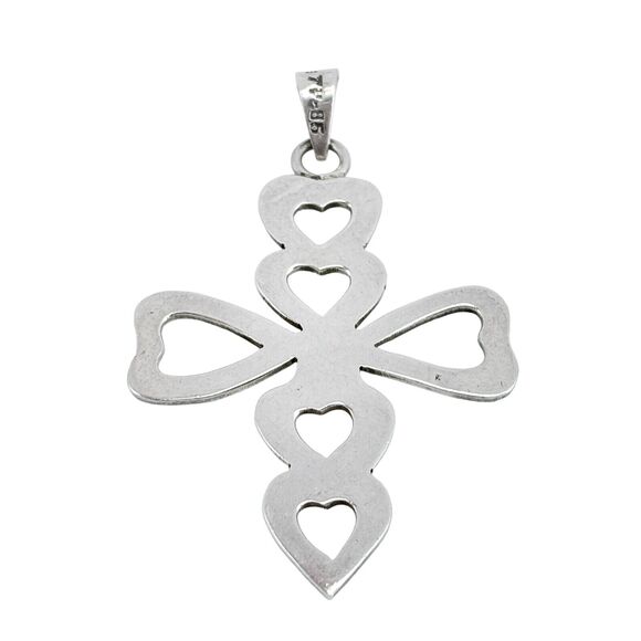 Southwest Mexico Taxco TP-85 Sterling Silver 925 Heart Cutout Cross Pendant - Picture 5 of 8
